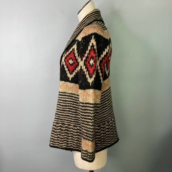Pink Republic Southwestern Open Front Cardigan Knit Sweater Tan Red Black Size M - Picture 11 of 16